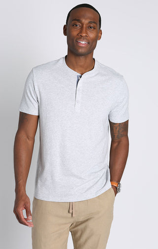 Grey Cotton Modal Short Sleeve Henley - JACHS NY