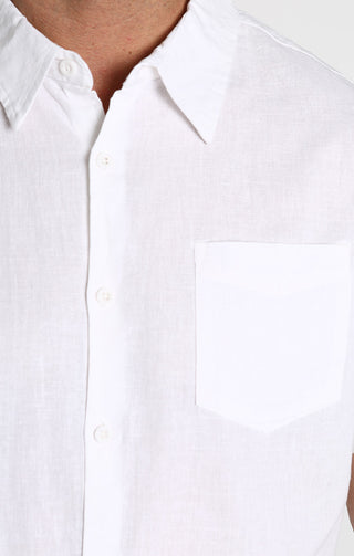 White Cotton Linen Short Sleeve Shirt - JACHS NY