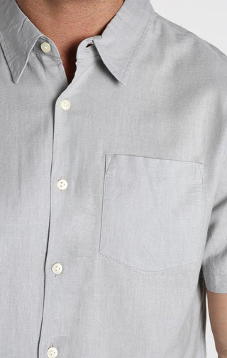 Grey Short Sleeve Cotton Linen Shirt - JACHS NY