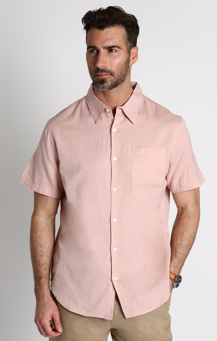 Pink Short Sleeve Cotton Linen Shirt – JACHS NY