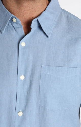 Blue Short Sleeve Cotton Linen Shirt - JACHS NY