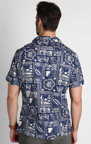Indigo Island Print Short Sleeve Rayon Camp Shirt - JACHS NY