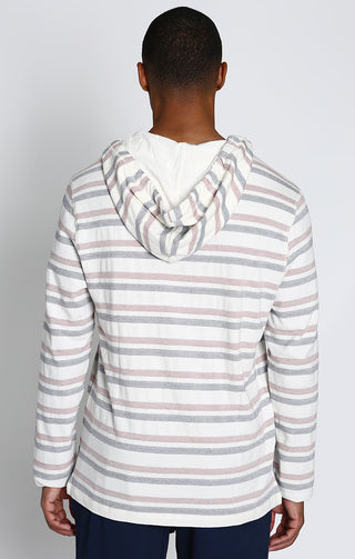 Ivory Herringbone Stripe Hooded Pullover - JACHS NY