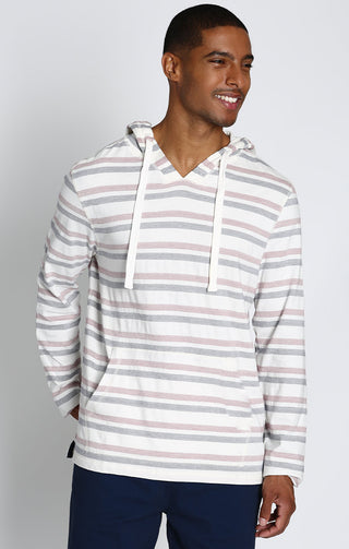 Ivory Herringbone Stripe Hooded Pullover - JACHS NY