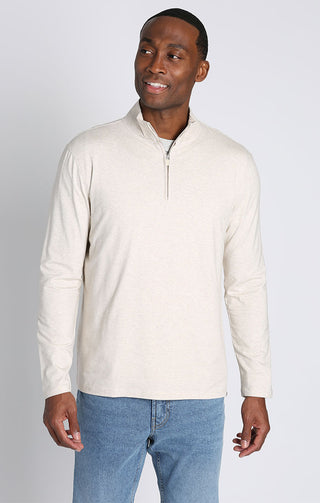 Ivory Cotton Modal Quarter Zip Pullover - JACHS NY