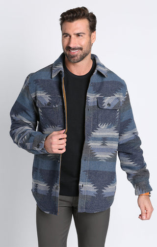 Indigo Aztec Wool Blend Shirt Jacket - JACHS NY