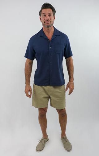 Indigo Linen Suffolk Short Sleeve Camp Shirt - JACHS NY