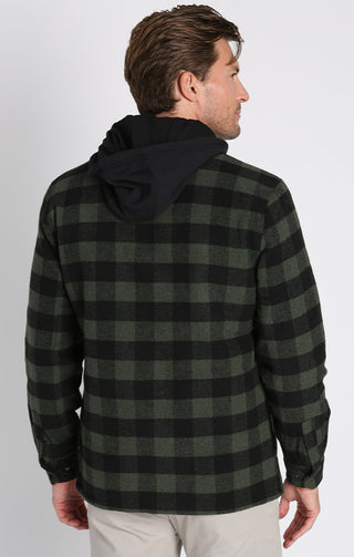 Olive Plaid Wool Blend Hooded Jacket - JACHS NY