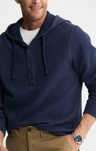 Doubleface Mesh Hooded Henley Pullover - JACHS NY