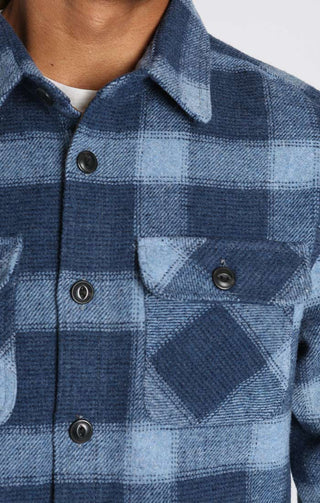 Blue Plaid Wool Blend Overshirt - JACHS NY