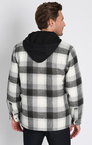 Grey Plaid Wool Blend Hooded Jacket - JACHS NY