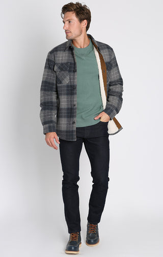 Grey Plaid Sherpa Lined Wool Blend Shirt Jacket - JACHS NY