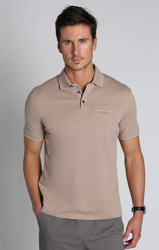 Tan Luxe Cotton Interlock Polo Shirt - JACHS NY