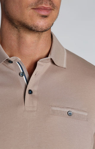Tan Luxe Cotton Interlock Polo Shirt - JACHS NY