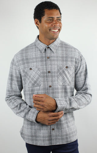 Grey Plaid Knit Flannel Shirt - JACHS NY