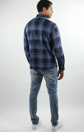 Blue Plaid Knit Flannel Shirt - JACHS NY