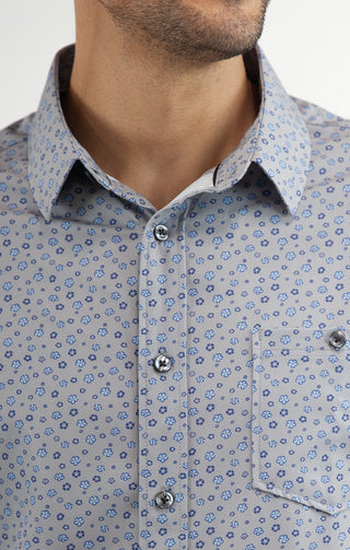 Grey Printed Short Sleeve Poly Spandex Tech Shirt - JACHS NY