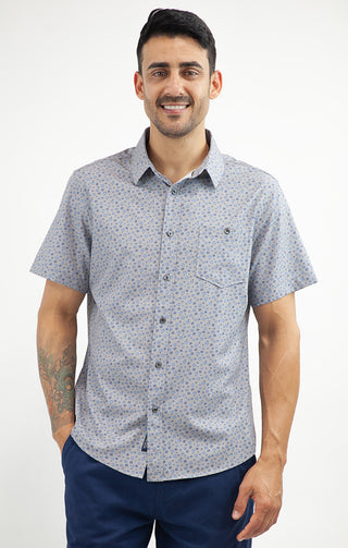 Grey Printed Short Sleeve Poly Spandex Tech Shirt - JACHS NY