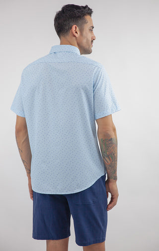 Light Blue Printed Short Sleeve Poly Spandex Shirt - JACHS NY