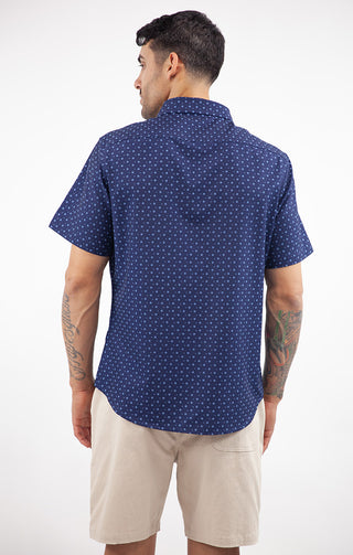 Indigo Printed Short Sleeve Poly Spandex Tech Shirt - JACHS NY