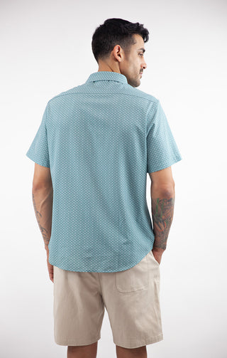 Teal Printed Short Sleeve Poly Spandex Tech Shirt - JACHS NY
