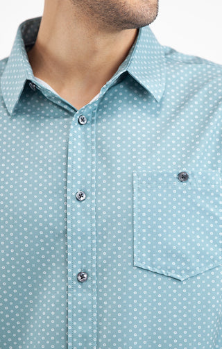 Teal Printed Short Sleeve Poly Spandex Tech Shirt - JACHS NY