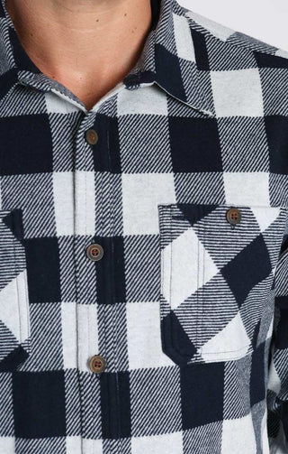 Navy Plaid Knit Flannel Shirt - JACHS NY