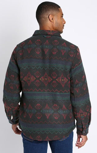 Black Sherpa Wool Blend Patterned Shirt Jacket - JACHS NY