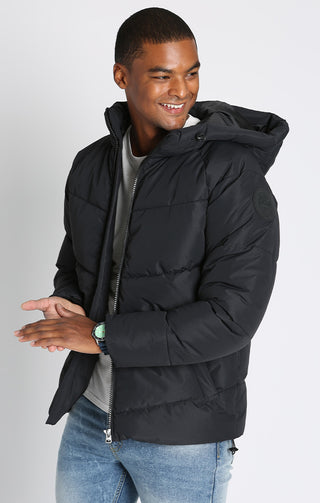Black Hooded Quilted Puffer Jacket - JACHS NY