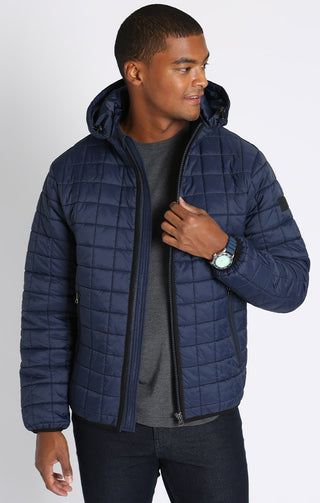 Navy Light Quilted Hooded Puffer Jacket - JACHS NY