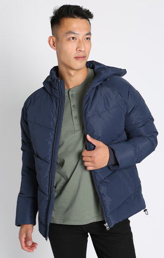 Navy Quilted Hooded Puffer Jacket - JACHS NY