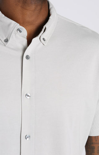 Silver Short Sleeve Knit Oxford Shirt - JACHS NY