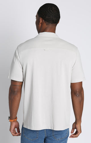 Silver Short Sleeve Knit Oxford Camp Shirt - JACHS NY