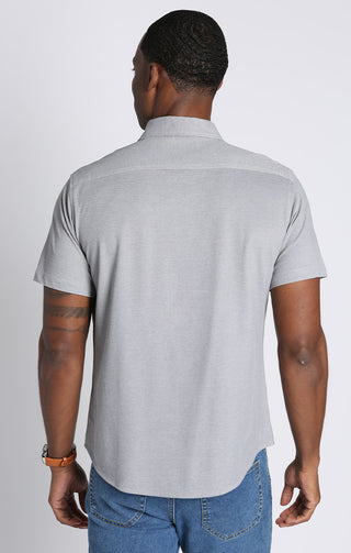 Grey Short Sleeve Knit Oxford Shirt - JACHS NY