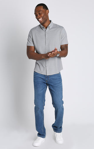 Grey Short Sleeve Knit Oxford Shirt - JACHS NY