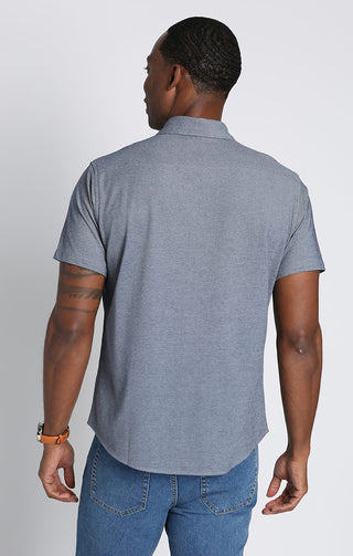 Navy Short Sleeve Knit Oxford Shirt - JACHS NY