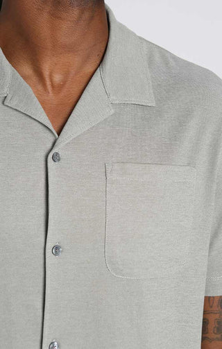 Olive Short Sleeve Knit Oxford Camp Shirt - JACHS NY