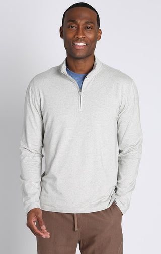 Grey Cotton Modal Quarter Zip Pullover - JACHS NY