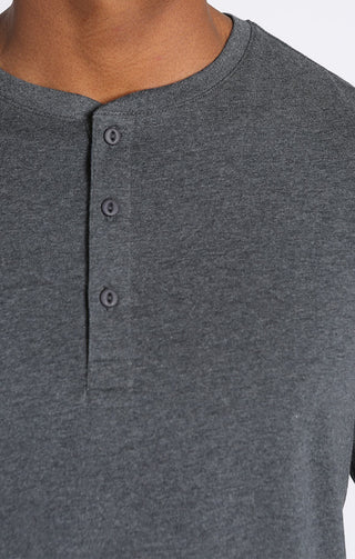 Charcoal Cotton Modal Blend Long Sleeve Henley - JACHS NY