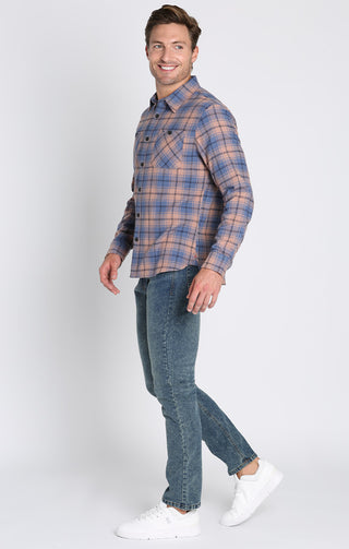 Blue Stretch Midweight Flannel Workshirt - JACHS NY