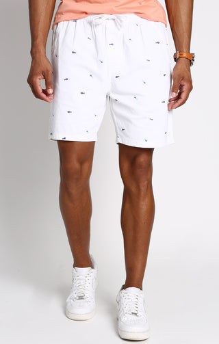 White Pineapple Print Stretch Twill Pull On Dock Short - JACHS NY