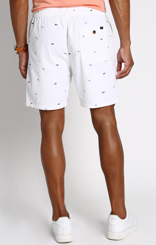 White Pineapple Print Stretch Twill Pull On Dock Short - JACHS NY