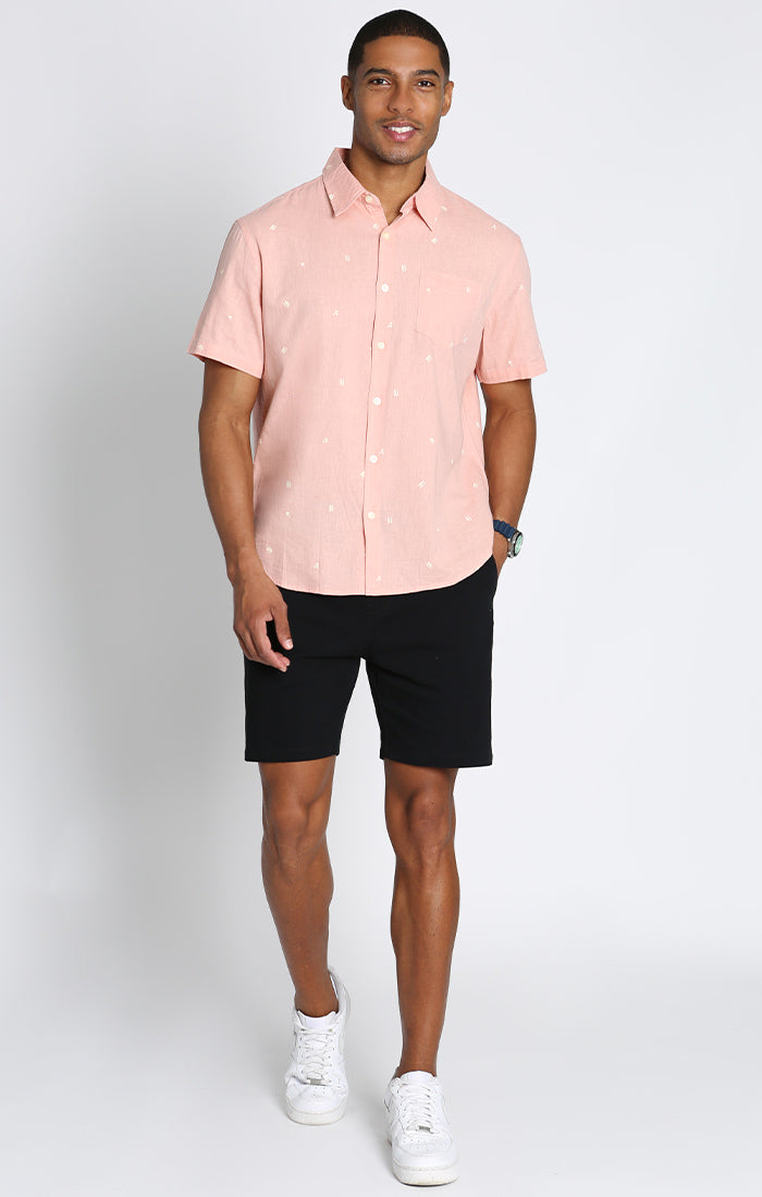JACHS Linen – Sleeve Pink Short NY Cotton Shirt Print Surfer