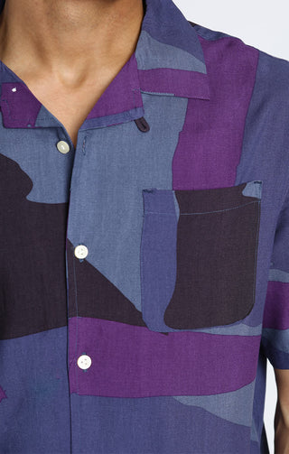 Purple Printed Rayon Short Sleeve Camp Shirt - JACHS NY