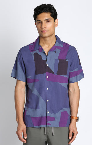 Purple Printed Rayon Short Sleeve Camp Shirt - JACHS NY