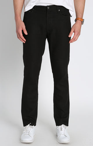 Black Straight Fit 5 Pocket Linen Pant - JACHS NY