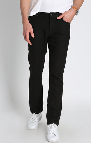 Black Straight Fit 5 Pocket Linen Pant - JACHS NY