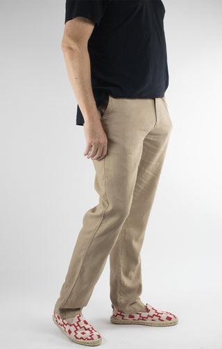 Tan Straight Fit Linen Blend Chino Pant - JACHS NY
