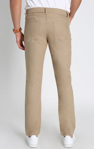 Tan Straight Fit 5 Pocket Linen Pant - JACHS NY