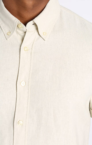 Oatmeal Noho Linen Viscose Short Sleeve Shirt - JACHS NY
